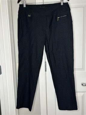 Zac & Rachel Women’s Black Paisley Stretch Pants Size 12 Zip Pocket